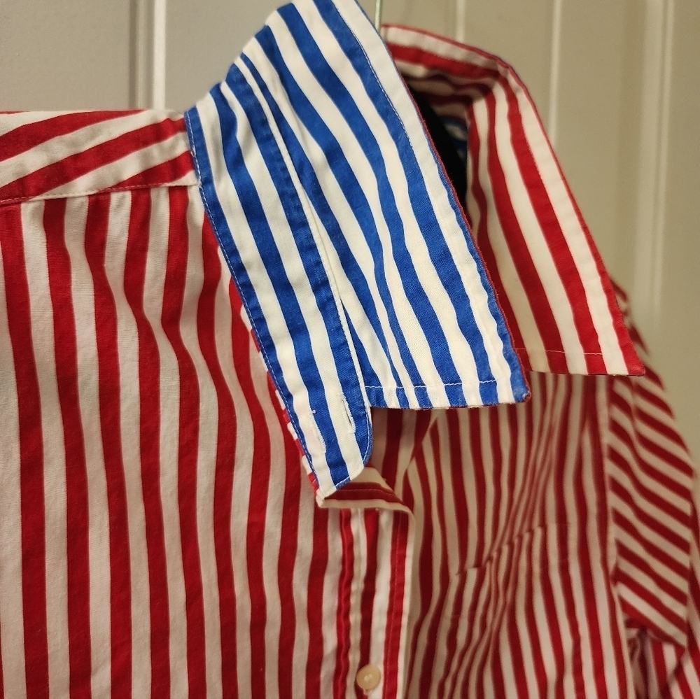 Vintage Mark Fore & Strike Striped Button Down Shirt – Red White Blue – Size 10 - Picture 6 of 6